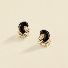 2380708-270-TU - Pendientes Largos Agatha París N-13 Negro/Oro con Clip y Esmalte