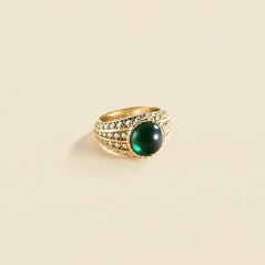 2280107-658-56 - Anillo Ancho Agatha París N-13 Verde/Dorado con Cabujón Esmeralda