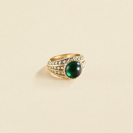 2280107-658-56 - Anillo Ancho Agatha París N-13 Verde/Dorado con Cabujón Esmeralda