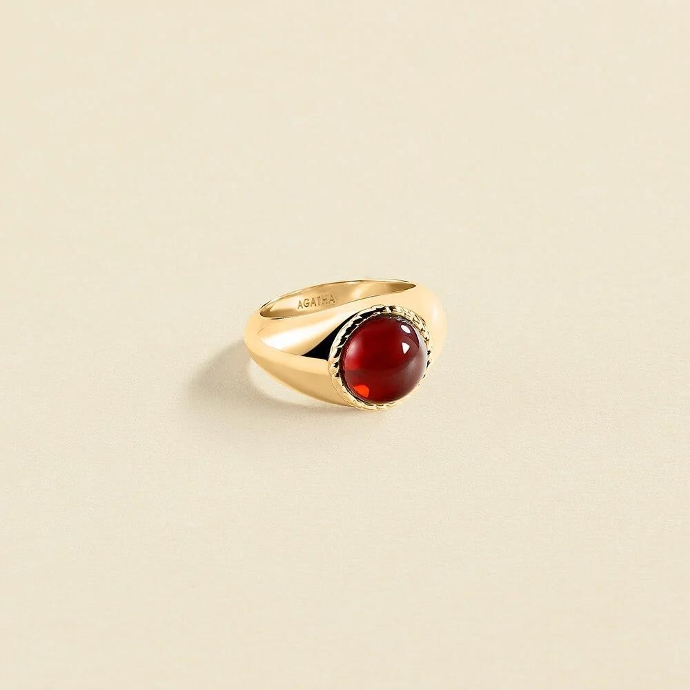 Anillo Ancho Agatha París N-13 Rojo/Oro con Cabujón Carmesí