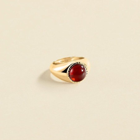 2280106-324-56 - Anillo Ancho Agatha París N-13 Rojo/Oro con Cabujón Carmesí