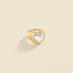 Anillo Ancho Agatha París N-13 Perla/Oro con Forma de Corazón y Perla de Cultivo