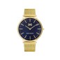 Reloj de hombre Greenwich tres agujas de acero ip dorado y malla milanesa