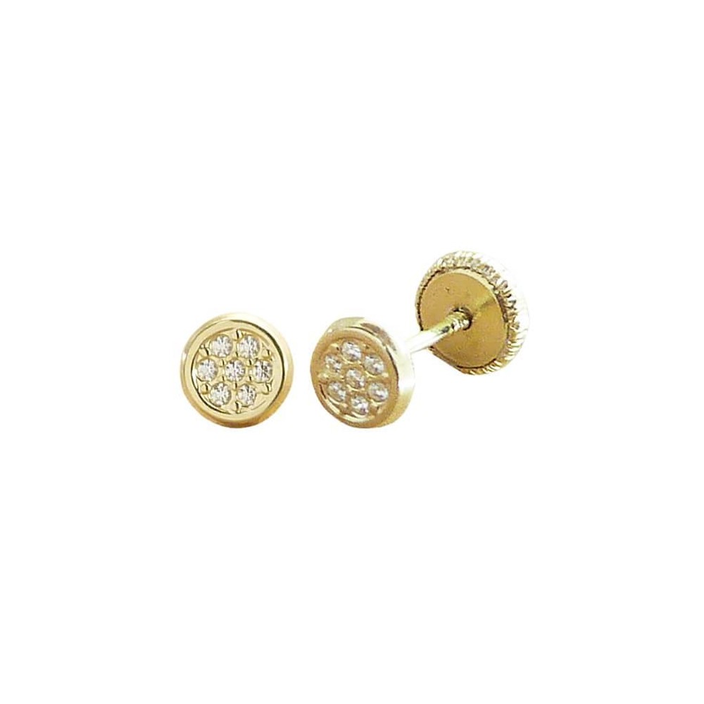 RR-5462 - Pendientes de Oro 18K Redondos con Circonitas de 4 mm