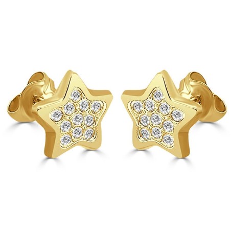 RR-4336 - Pendientes de Oro 18K en Forma de Estrella con Circonitas y Cierre de Presión (Diámetro 11 mm)