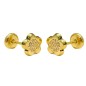 3385 - Pendientes de Oro Amarillo 18K en Forma de Flor con 14 Microcirconitas y Cierre de Rosca (7 mm)