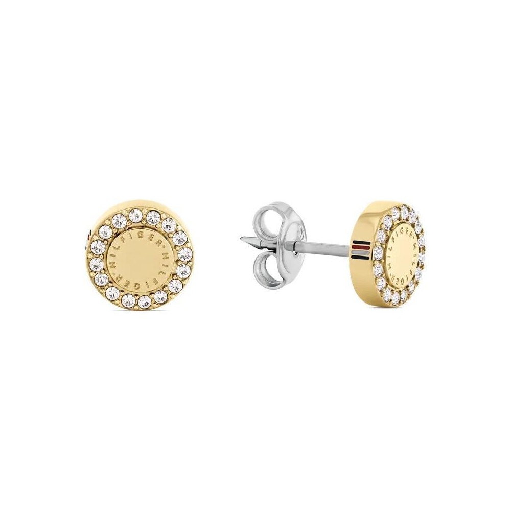 2780908 - Pendientes Tommy Hilfiger Botón de Acero Inoxidable con Baño en Oro y Cristales Brillantes para Mujer