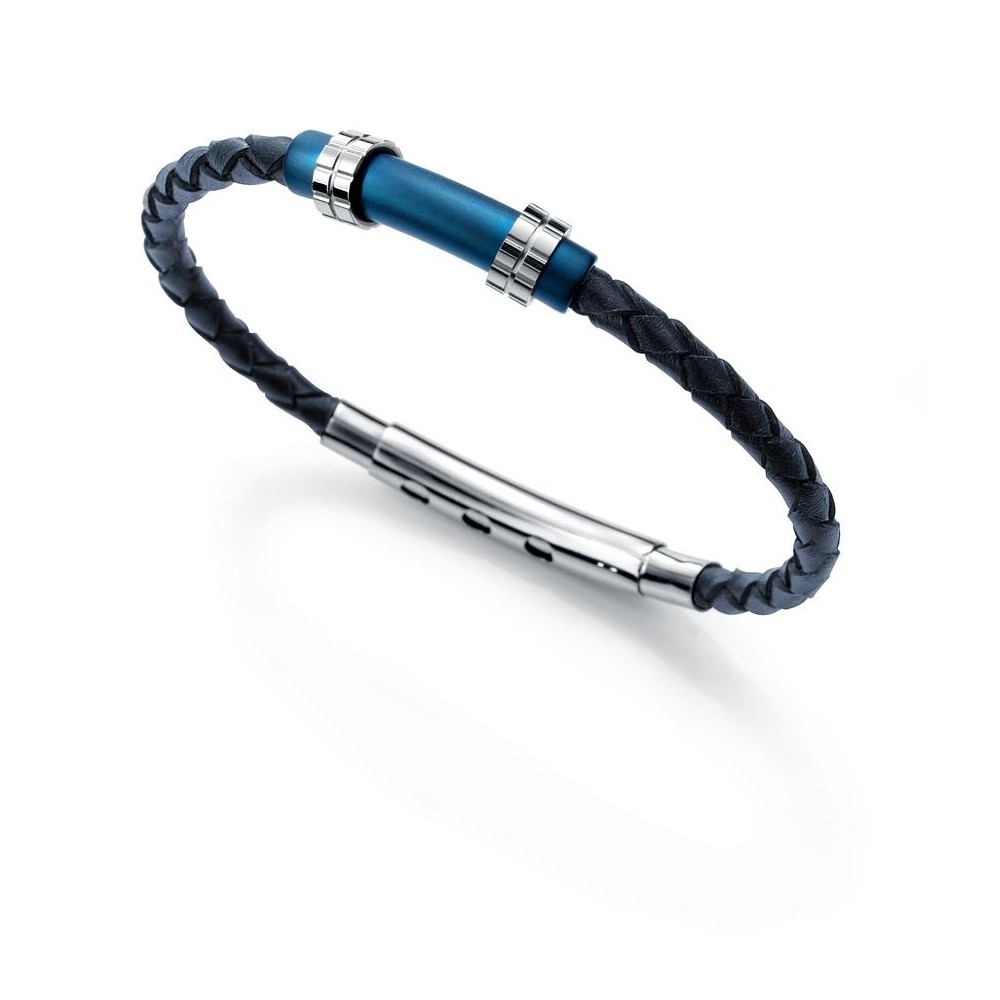 6340P09013 - Pulsera Viceroy Fashion de acero, piel azul e ip azul para hombre.