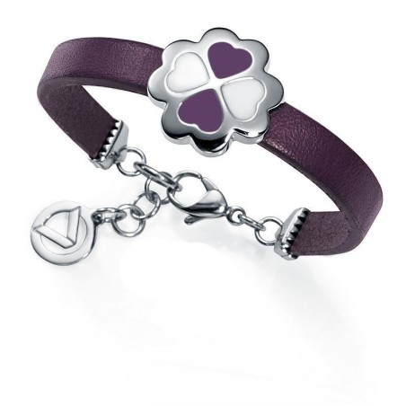 2230P01019 - Pulsera para niña en acero, esmalte blanco y morado y piel. Largo adapatable de 16 a 18 cm. Colección Kids de Vicer