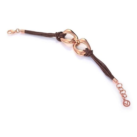 6354P19019 - Pulsera de acero, ip rosado y cordon marron de algodon para mujer