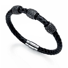 6216P01010 - Pulsera en acero y piel para hombre