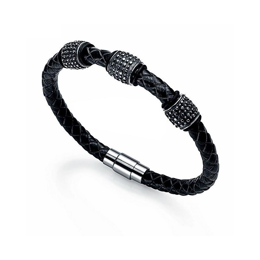 6216P01010 - Pulsera en acero y piel para hombre