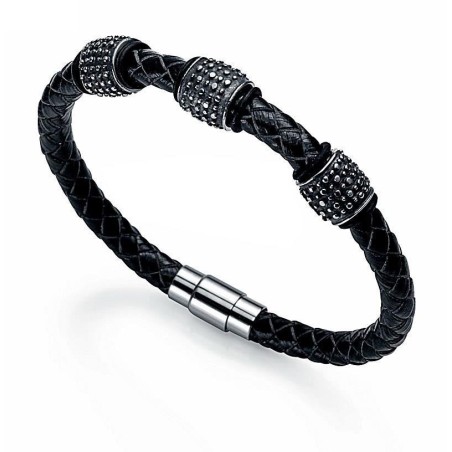 6216P01010 - Pulsera en acero y piel para hombre