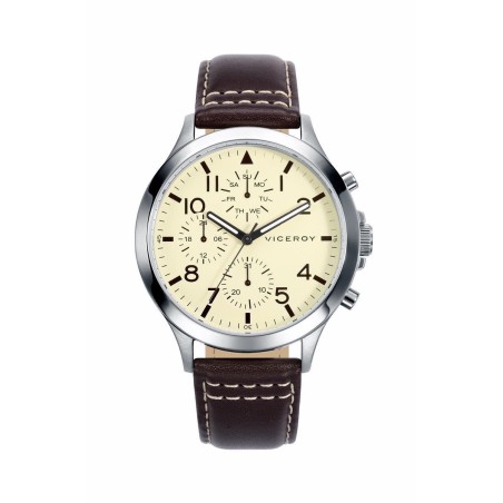 46587-04 - Reloj Viceroy de Hombre.  Correa de piel de color marron. Esfera redonda de color beige. 