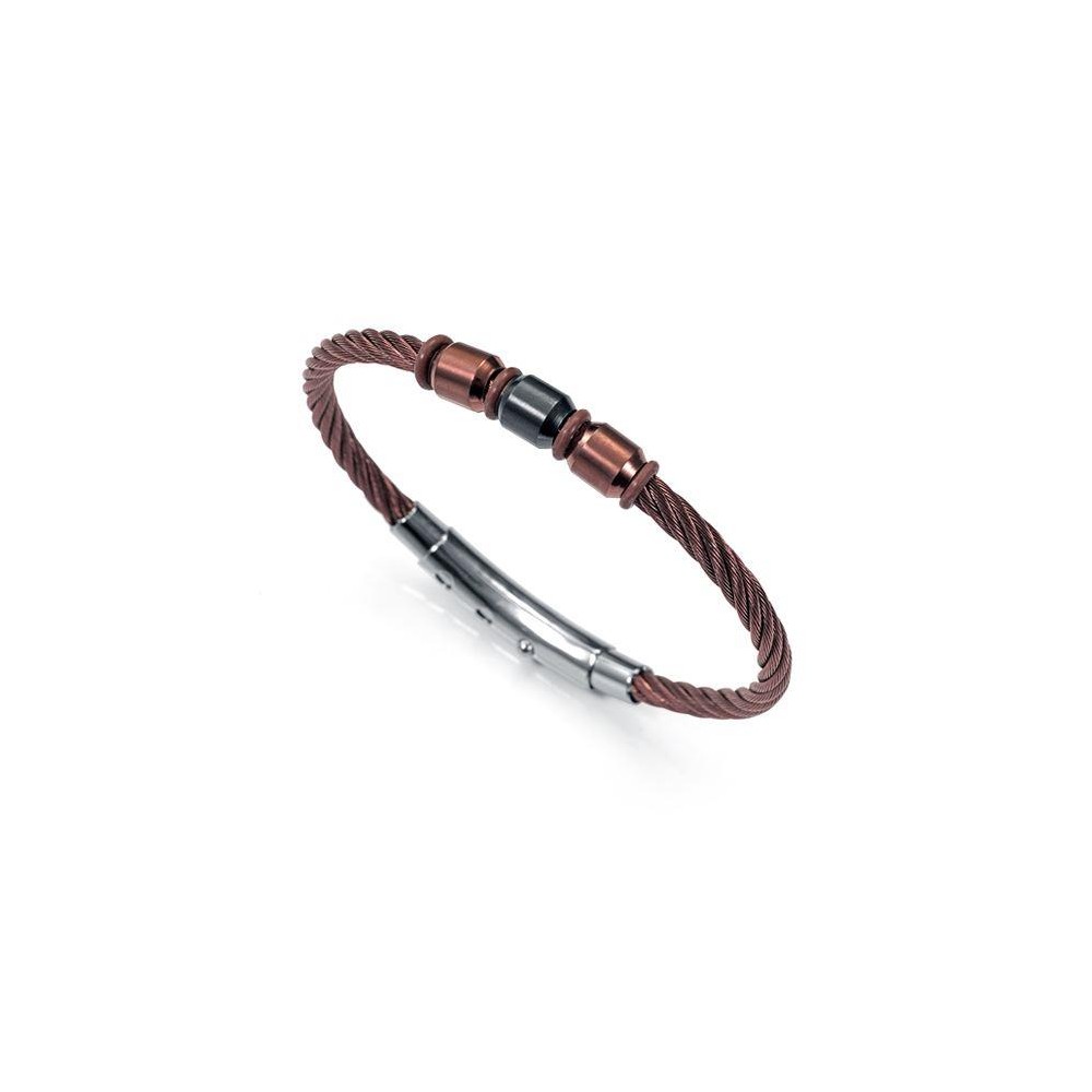 6146P09011 - Pulsera Viceroy Fashion de acero bicolor, ip marron e ip negro para hombre.