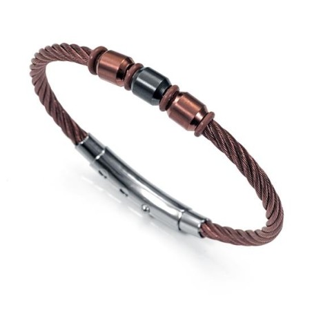 6146P09011 - Pulsera Viceroy Fashion de acero bicolor, ip marron e ip negro para hombre.