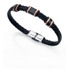 6259P09019 - Pulsera Viceroy Fashion de acero e ip negro, Ip rosa y piel para hombre.