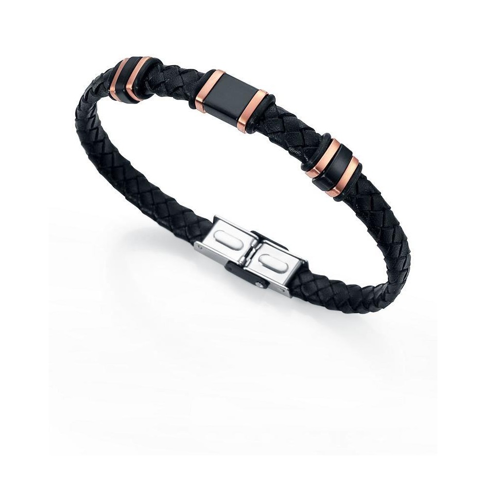 6259P09019 - Pulsera Viceroy Fashion de acero e ip negro, Ip rosa y piel para hombre.