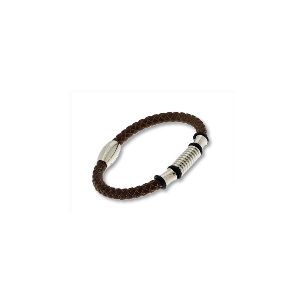 6039P01011 - Pulsera Viceroy Fashion de hombre en acero y piel marron