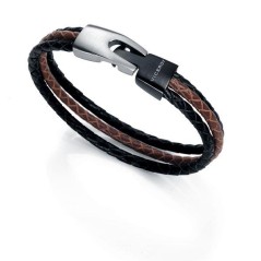 6226P01019 - Pulsera Viceroy Fashion de acero y piel negra y marron para hombre. Largo total 