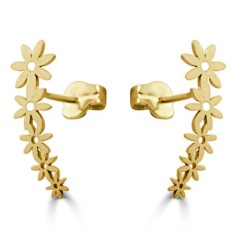 RR-5080 - Pendientes trepadores con flores en oro de 18k