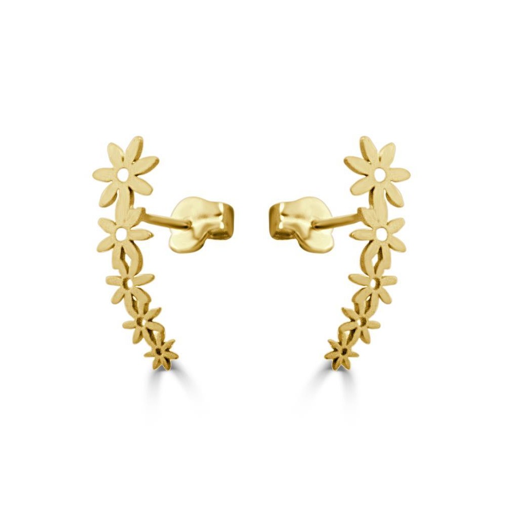 RR-5080 - Pendientes trepadores con flores en oro de 18k