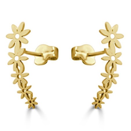 RR-5080 - Pendientes trepadores con flores en oro de 18k