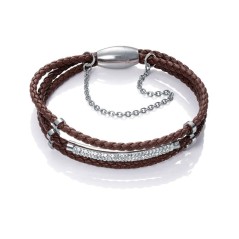 90054P01011 - Pulsera de 3 tiras de piel y acero para mujer