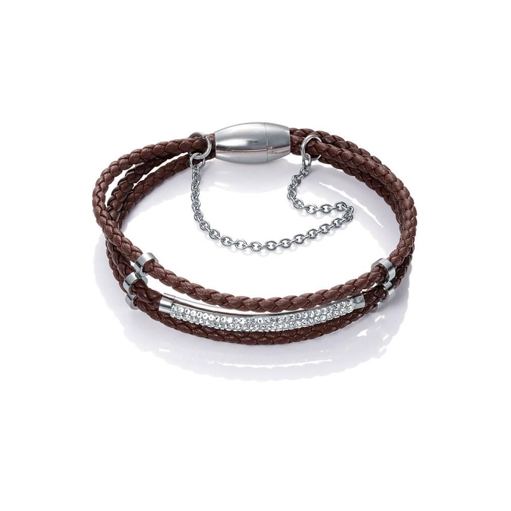 90054P01011 - Pulsera de 3 tiras de piel y acero para mujer