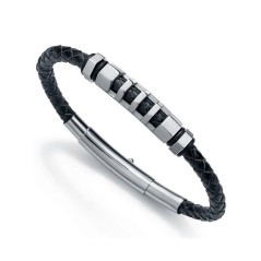 6331P09010 - Pulsera Viceroy Fashion de acero, piel negra e ip Gun para hombre.