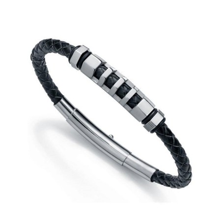 6331P09010 - Pulsera Viceroy Fashion de acero, piel negra e ip Gun para hombre.