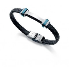 6336P09013 - Pulsera Viceroy Fashion de acero, piel azul e ip azul para hombre.