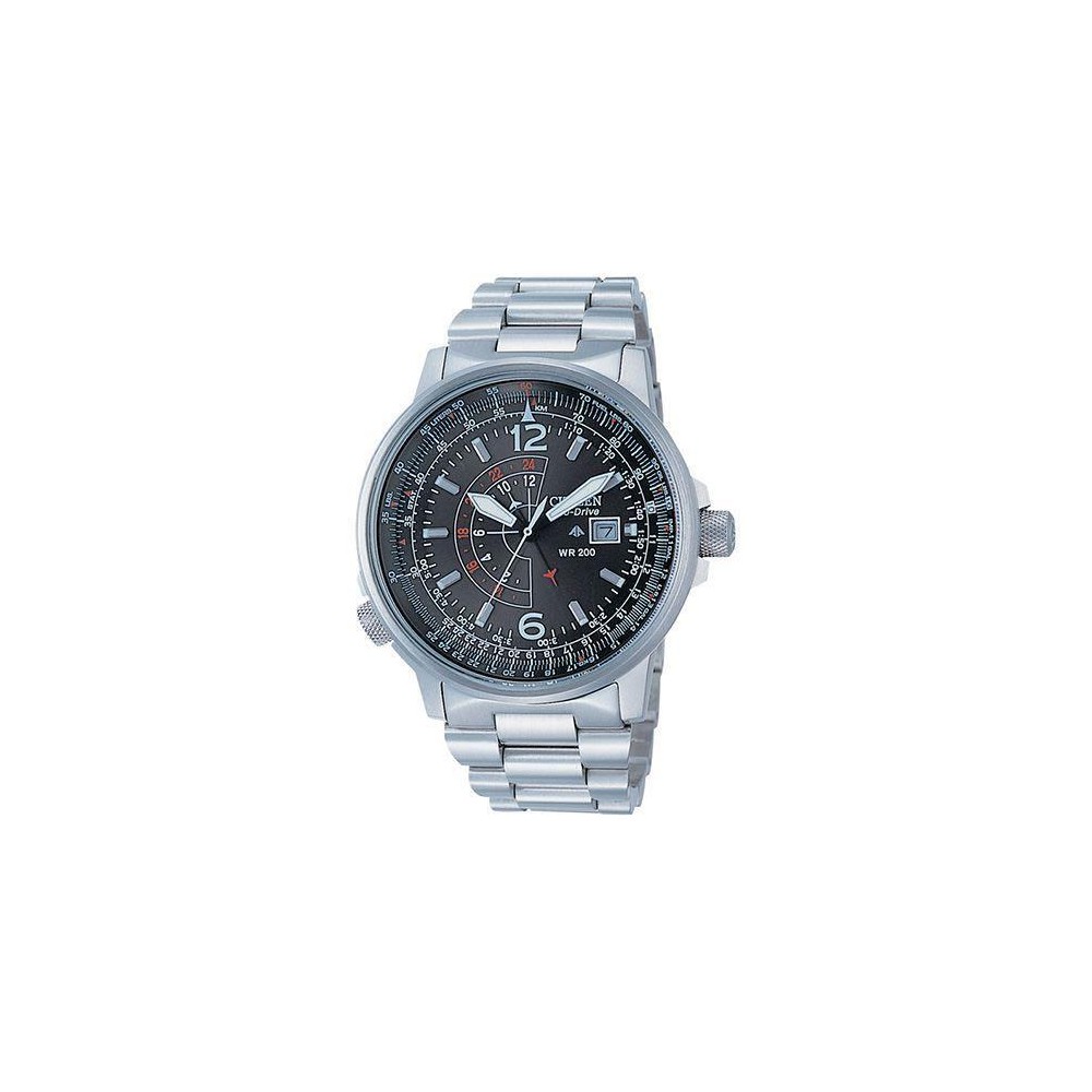 BJ7010-59E - Reloj CITIZEN coleccion PILOT 24 H. Eco Drive. Acero. Doble huso horario.