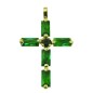 RR-4941E - Cruz de oro 18k de 30x18 mm con circonitas verdes en talla baguette de 6x3 mm 