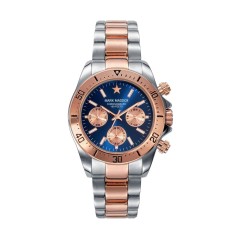 HM0007-37 - Reloj Mark Maddox de Unisex. brazalete de metal bicolor e ip rosa. Esfera redonda de color azul. 