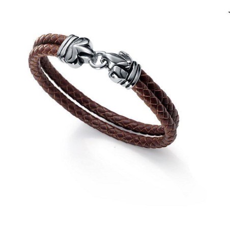 6229P01011 - Pulsera Viceroy Fashion de acero y piel marron para hombre. Largo total de 21,50