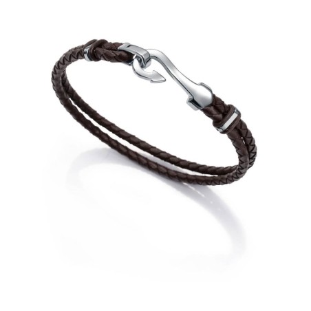 6394P09011 - Pulsera hombre en acero y piel marron