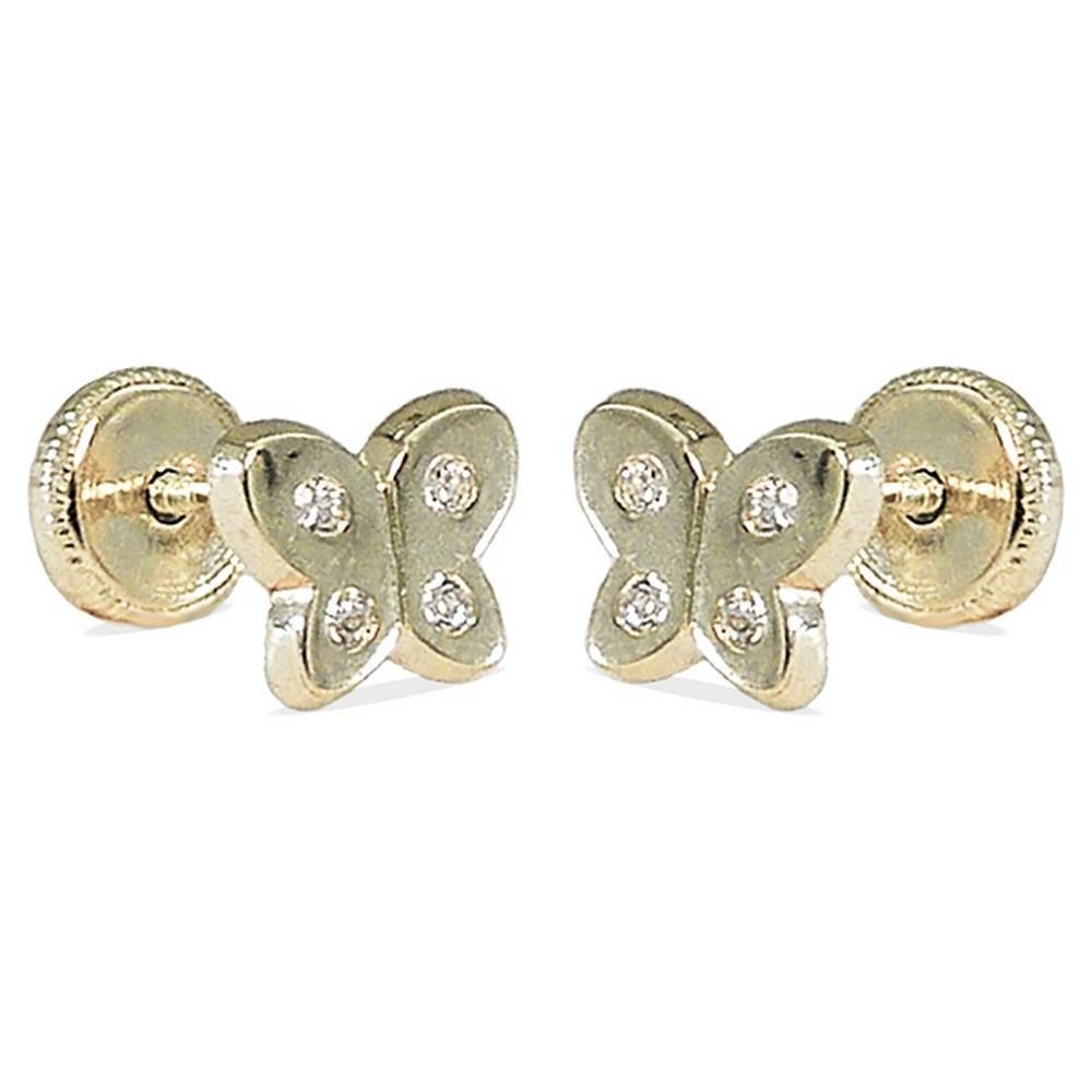 RR-3632B - PENDIENTES ORO MARIPOSA PIEDRAS 6*5MM TORNILLO O.B.