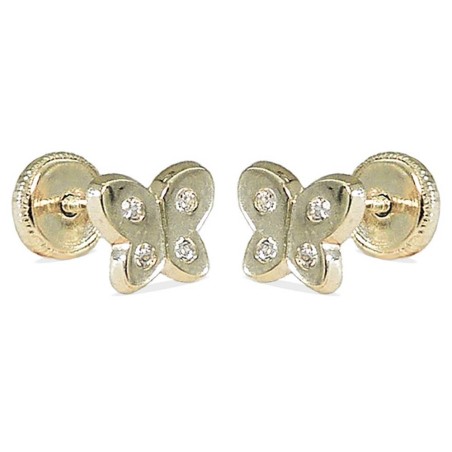 RR-3632B - PENDIENTES ORO MARIPOSA PIEDRAS 6*5MM TORNILLO O.B.