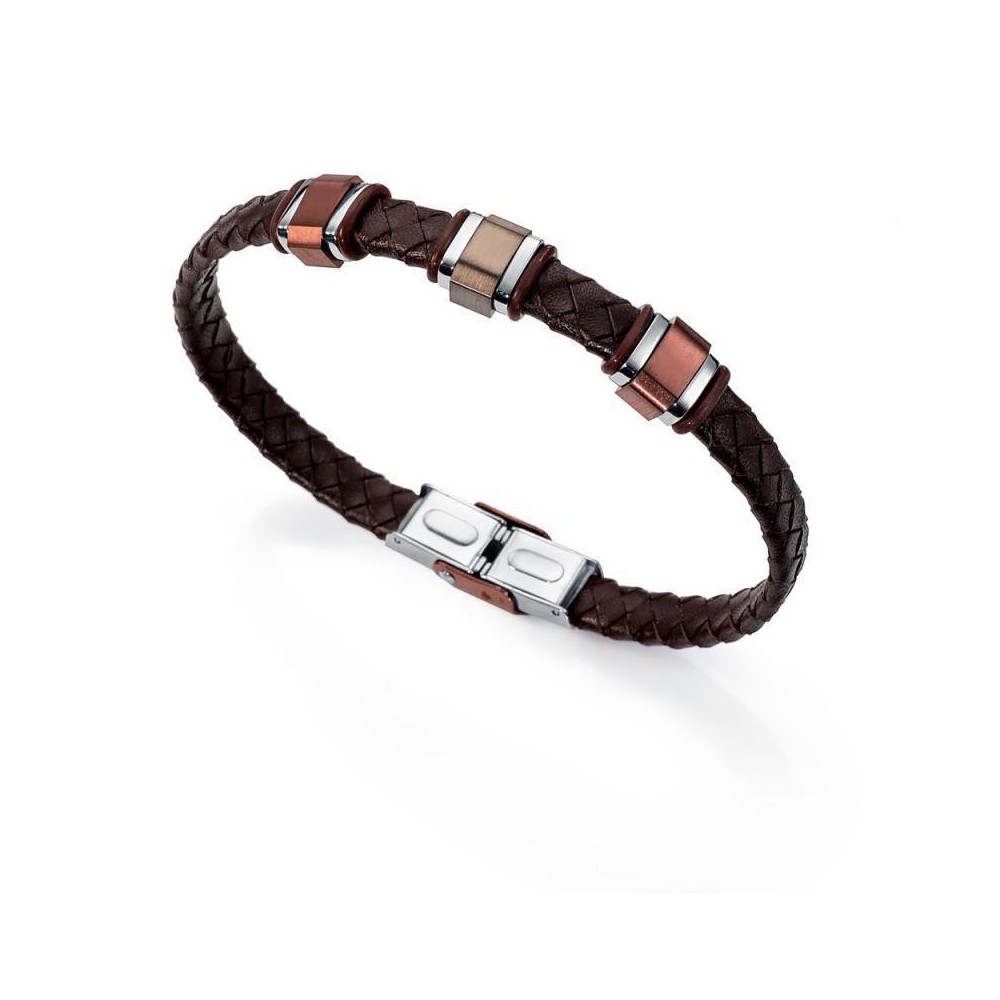 6258P09011 - Pulsera Viceroy Fashion de acero Ip Gun, Ip marron y piel para hombre