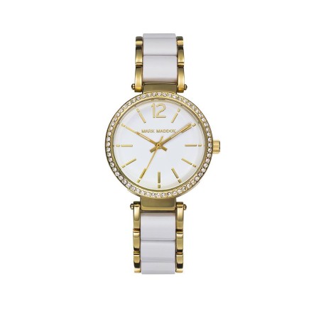 MP3018-05 - Reloj Mark Maddox de Mujer. brazalete dorado y policarbonato blanco. Esfera redo