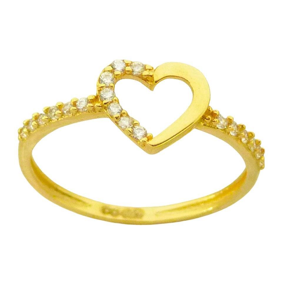 RR-5154 - Anillo de oro de ley en forma de corazón con circonitas