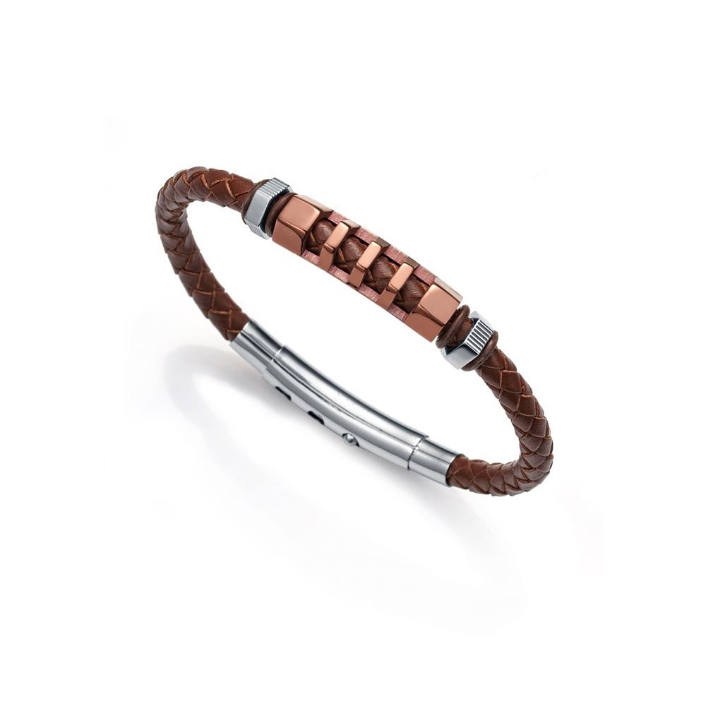 6331P09011 - Pulsera Viceroy Fashion de acero, piel e ip marron para hombre