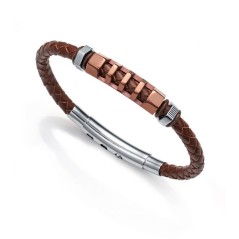 6331P09011 - Pulsera Viceroy Fashion de acero, piel e ip marron para hombre