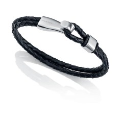 6399P09010 - Pulsera de acero y piel negra de hombre