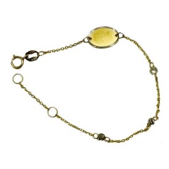 VI-00666 - Pulsera bebé de oro 18k con chapa bicolor para grabar y bolitas lapidadas en cadena