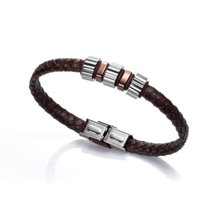 6189P09011 - Pulsera de Viceroy Fashion para hombre de acero bicolor con ip cafe y piel marro