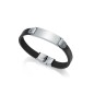 75160P01010 - Pulsera Piel plana negra placa acero sr. Fashion