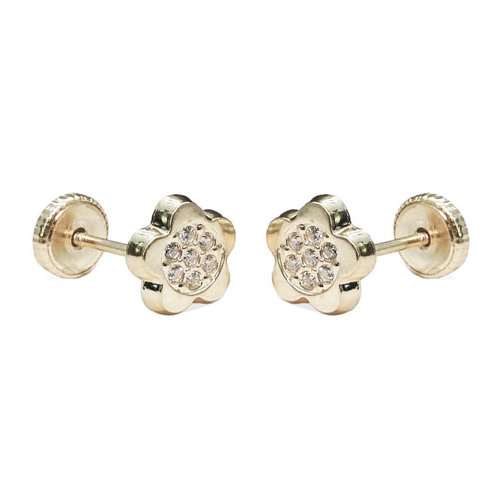 3385B - PENDIENTES FLOR MICRO ENGASTE 7MM TORNILLO