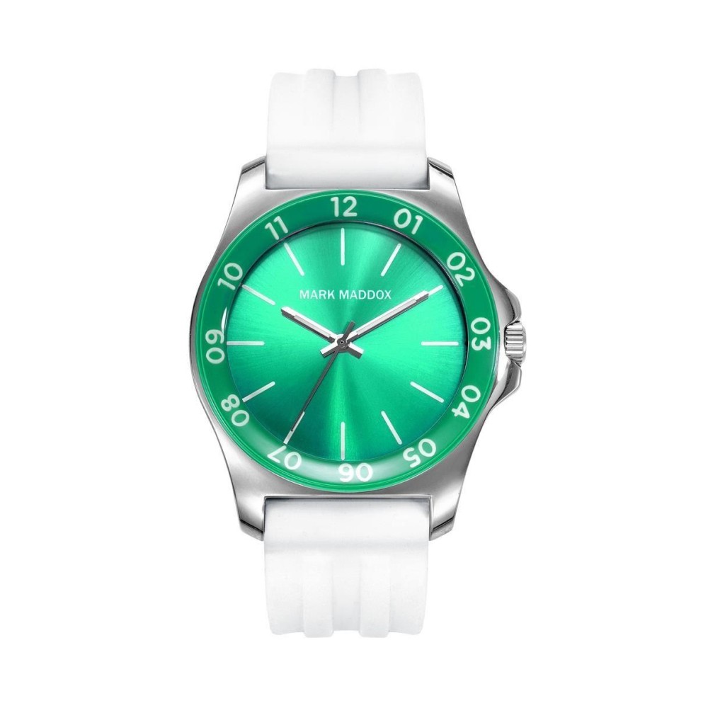 MP7001-64 - Reloj Mark Maddox de Mujer. Modelo MP7001-64. Correa de caucho de color blanco. Esfera redonda de color verde. 